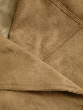 Suede Collar Double Breasted Trench Coat With Belt