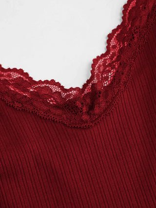Textured V-neck Lace Trim Cami Top
