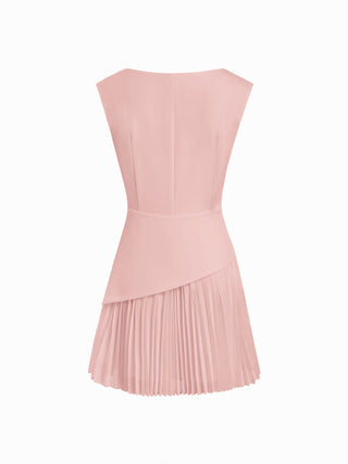 Boat Neck Pleated A-line Mini Dress