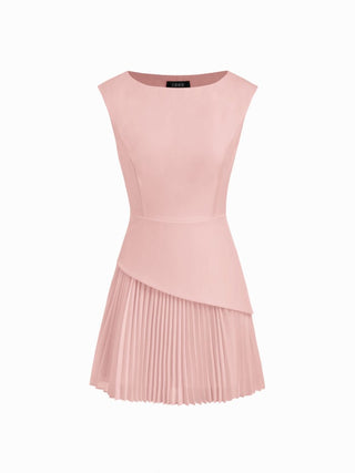 Boat Neck Pleated A-line Mini Dress