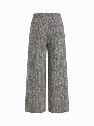 Cotton-blend Textured Mid Rise Wide Leg Trousers With Metal Detail