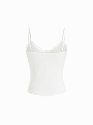 Textured V-neck Lace Trim Cami Top