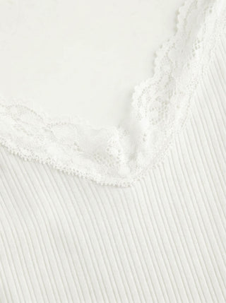 Textured V-neck Lace Trim Cami Top