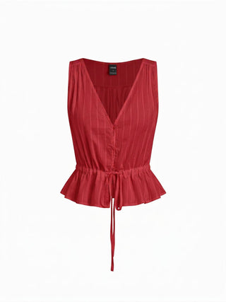 100% Cotton V-neck Drawstring Peplum Blouse