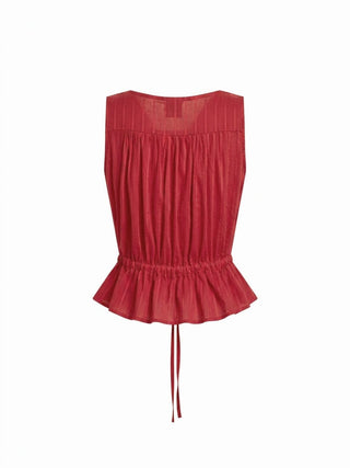 100% Cotton V-neck Drawstring Peplum Blouse