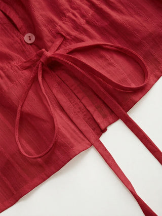 100% Cotton V-neck Drawstring Peplum Blouse