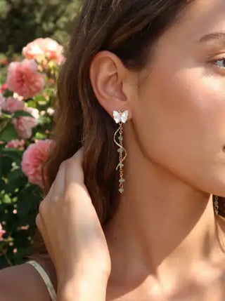 BUTTERFLY & GEMSTONE DROP EARRINGS