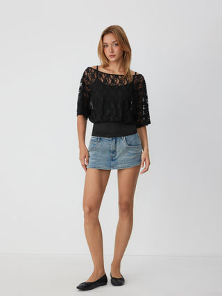 Jersey Asymmetrical Neck Floral Lace Poncho Top