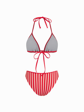 Halter Neckline Stripe Triangle Cheeky Bikini Set