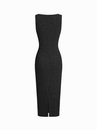 Textured Cowl Neck Bodycon Midi Dress