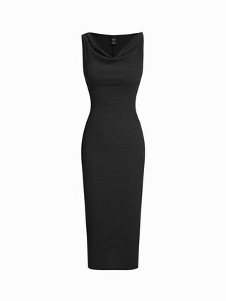 Textured Cowl Neck Bodycon Midi Dress