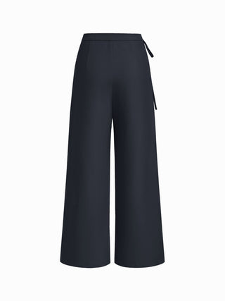 Mid Rise Tie Side Knotted Pleated Wide Leg Trousers