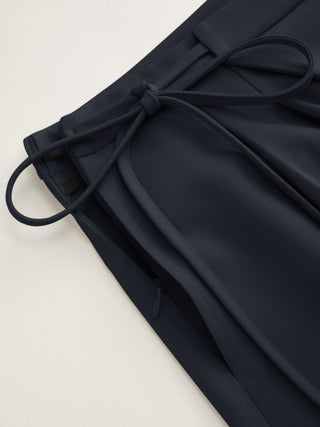 Mid Rise Tie Side Knotted Pleated Wide Leg Trousers
