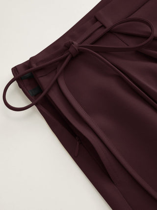 Mid Rise Tie Side Knotted Pleated Wide Leg Trousers