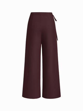 Mid Rise Tie Side Knotted Pleated Wide Leg Trousers