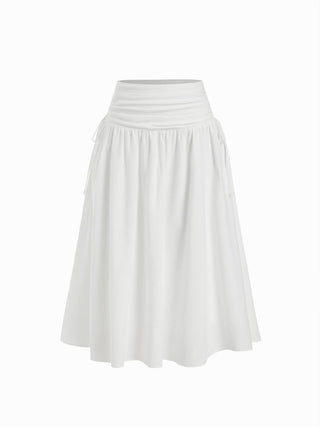 Linen-blend Mid Rise Drawstring A-line Midi Skirt