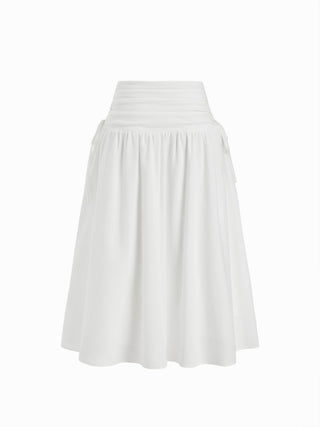 Linen-blend Mid Rise Drawstring A-line Midi Skirt