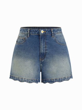 Solid Wave Trim Jean Shorts