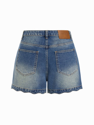 Solid Wave Trim Jean Shorts