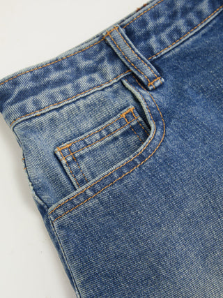 Solid Wave Trim Jean Shorts