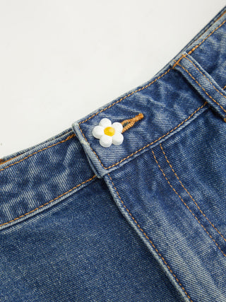 Solid Wave Trim Jean Shorts