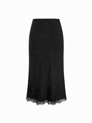 Jacquard Mid Rise Floral Lace Trim Mermaid Midi Skirt