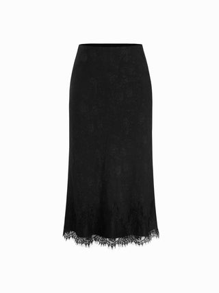 Jacquard Mid Rise Floral Lace Trim Mermaid Midi Skirt