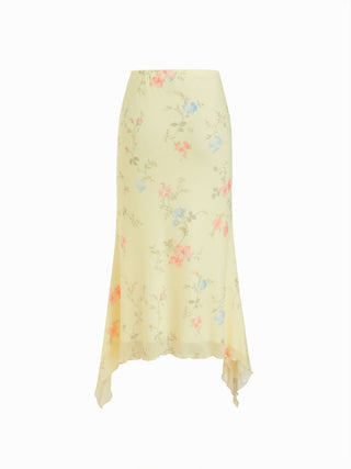 Mesh Floral Ruched Tie Front Top & Mid Rise Maxi Skirt Set