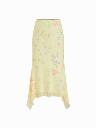 Mesh Floral Ruched Tie Front Top & Mid Rise Maxi Skirt Set