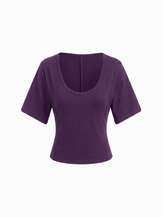 Cotton-blend U-neckline Short Bell Sleeve Tee