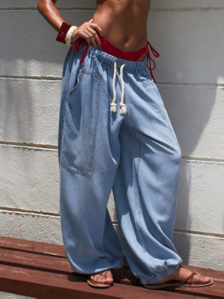 Denim High Rise Washed Drawstring Jogger Oversized Jeans