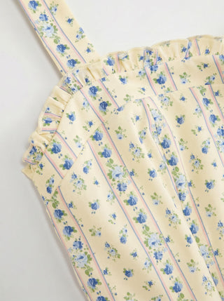 Cotton-blend Ditsy Floral Square Neck Ruffled Flared Mini Dress