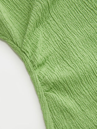 Textured V-neck Ruffle Sleeve Knotted Ruched A-line Mini Dress
