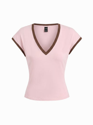Cotton-blend Colorblock V-neck Tank Top