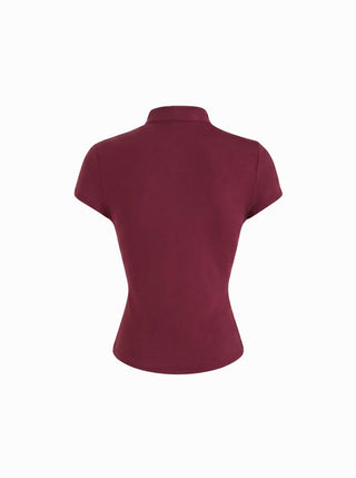 Mandarin Collar Short Sleeve Cut Out Top