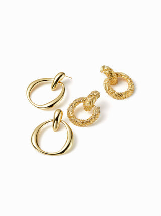 2 PAIRS TEXTURED KNOCKER EARRINGS SET