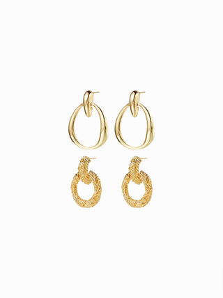 2 PAIRS TEXTURED KNOCKER EARRINGS SET