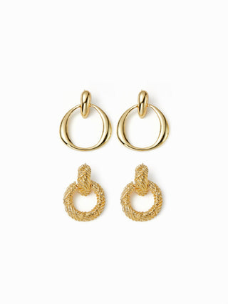 2 PAIRS TEXTURED KNOCKER EARRINGS SET