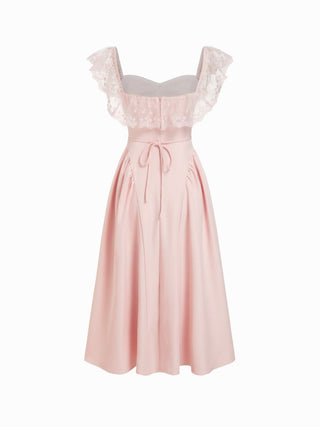 Lace Ruffle Sweetheart Neck Bowknot A-Line Midi Dress