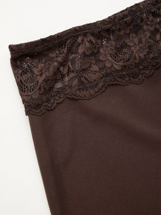 Satin Lace Mid Rise Waist Midi Skirt