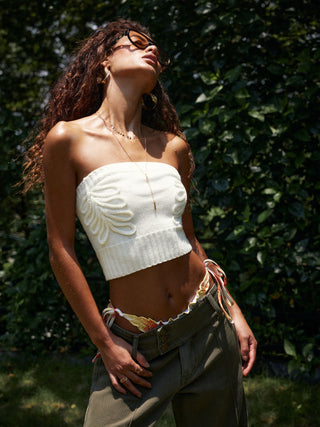 Knit Cotton-blend Nature Applique Bandeau Crop Top