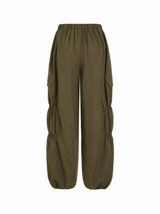 Mid Rise Ruched Drawstring Cargo Jogger Trousers