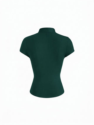 Mandarin Collar Short Sleeve Cut Out Top
