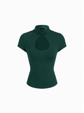 Mandarin Collar Short Sleeve Cut Out Top