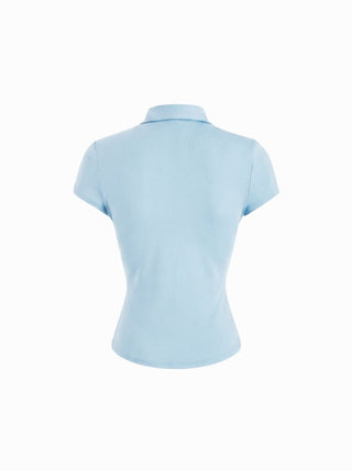 Mandarin Collar Short Sleeve Cut Out Top