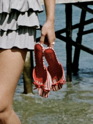 BOWKNOT DECOR STRIPE HEELED SANDALS For Picnic Vacation Beach