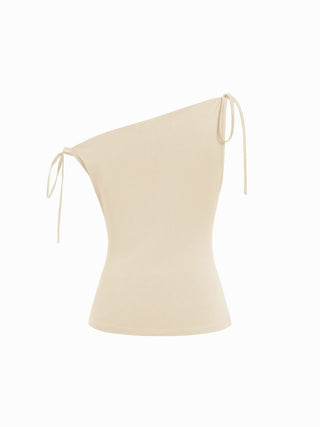 Asymmetrical Neck Draped Knotted Tank Top