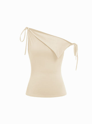 Asymmetrical Neck Draped Knotted Tank Top