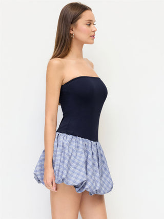 Strapless Plaid Balloon Mini Dress