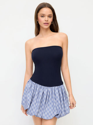 Strapless Plaid Balloon Mini Dress